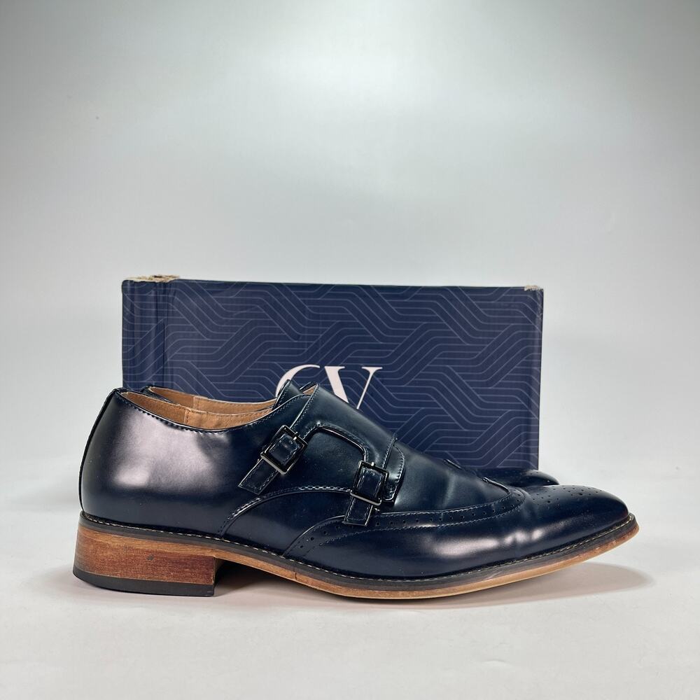 Gino Vitale Blue Formal Double Monk Strap Brogue Dress Shoes GV042 Men's Size 11